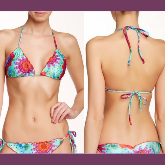 NWT! Luli‎ Fama 'Beach Fever' Crystallized Triangle Bikini Top [SZ: Small ] - Picture 1 of 8